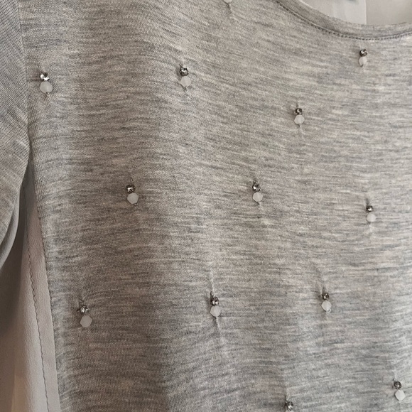 Club Monaco Jewel Embellished Mixed Media Tee XS Heather Grey - Picture 5 of 12